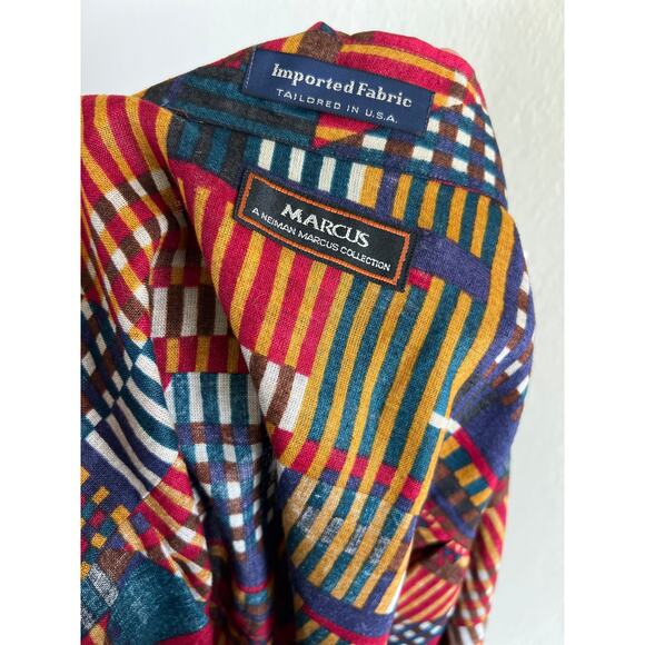 VINTAGE | Marcus by Neiman Marcus Linen Blend Abstract Pattern Button-Down Shirt - Picture 7 of 16